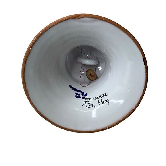 Vintage Hernandez Puebla Mexico Hand Bell Porcelain Blue White Signed by Artist - Picture 6 of 6